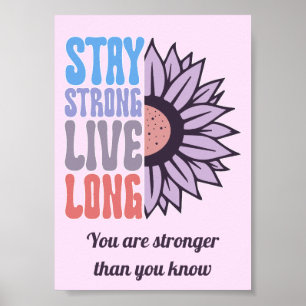 Retro Stay Strong Live Long Sunflower Positive Poster