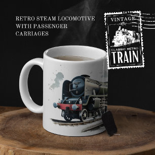 Retro Steam Locomotive With Passenger Carriages Two-Tone Coffee Mug
