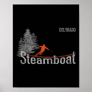 Retro Steamboat Colorado Distressed Skiing Poster