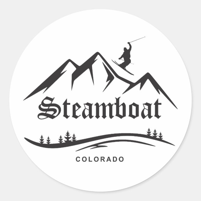 Retro Steamboat Mountain Ski Sunset Hoodie Classic Round Sticker (Front)