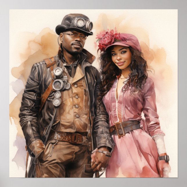 Retro Steampunk Elegance Distinguished Couple Ar Poster (Front)