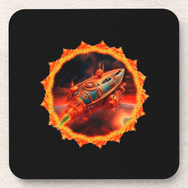 Retro Steampunk Moon Rocket Coaster (Front)