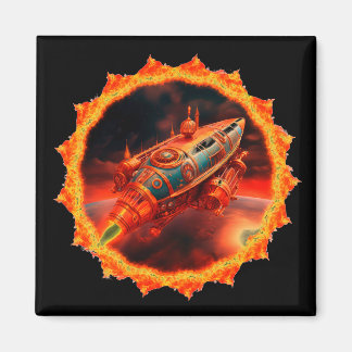 Retro Steampunk Moon Rocket Magnet