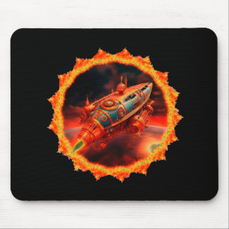 Retro Steampunk Moon Rocket Mouse Pad