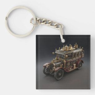 Retro Steampunk Police Cruiser Key Ring