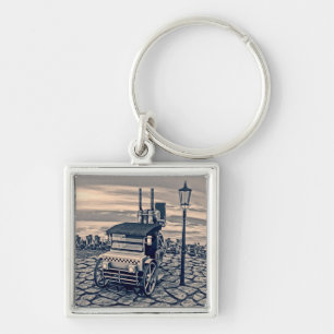 Retro Steampunk Taxi Cab City Art Key Ring