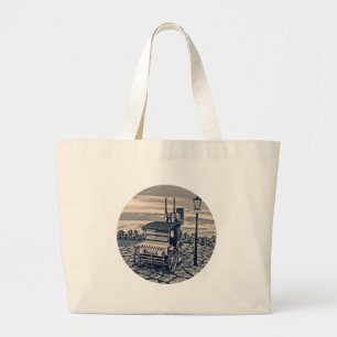 Retro Steampunk Taxi Cab City Art Large Tote Bag
