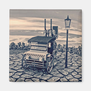 Retro Steampunk Taxi Cab City Art Magnet