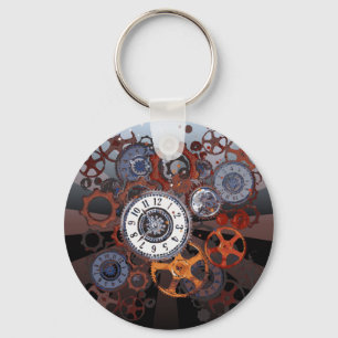 Retro steampunk watch parts, gears and cogs print key ring