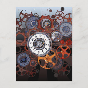 Retro steampunk watch parts, gears and cogs print postcard