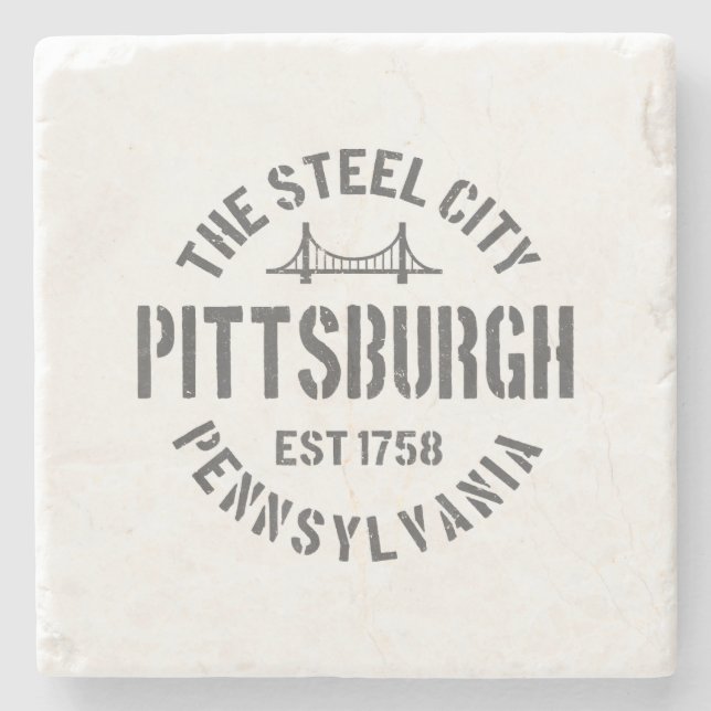 Retro Steel City Pittsburgh Pennsylvania Yinz vint Stone Coaster (Front)