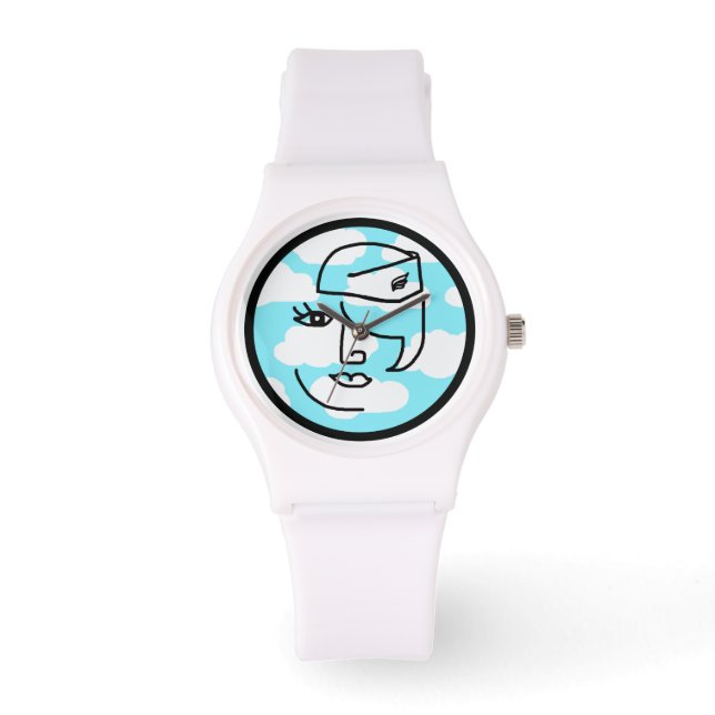 Retro Stewardess Face in Clouds Custom Watch (Front)