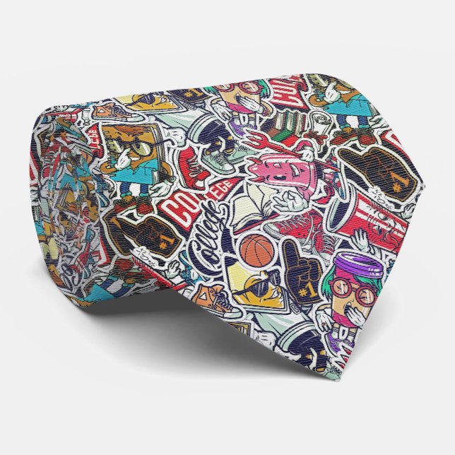 Retro Sticker Bomb - Cartoon Graffiti Tie (Rolled)