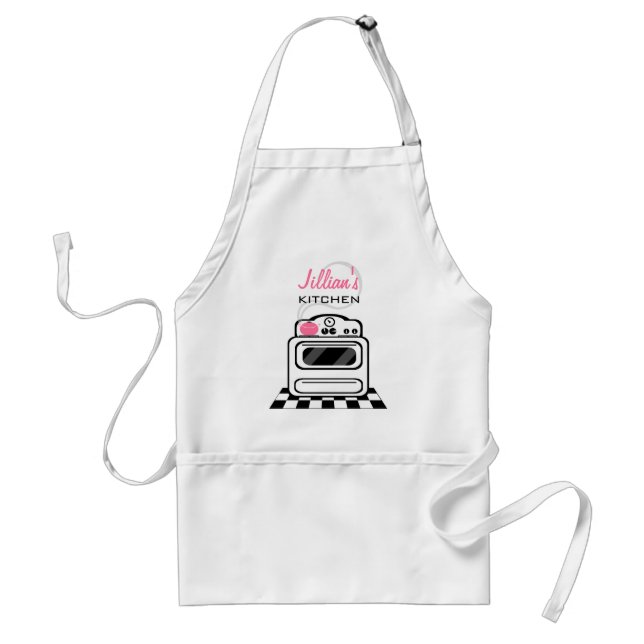 Retro Stove Modern Pink Kitchen Personalised Apron (Front)