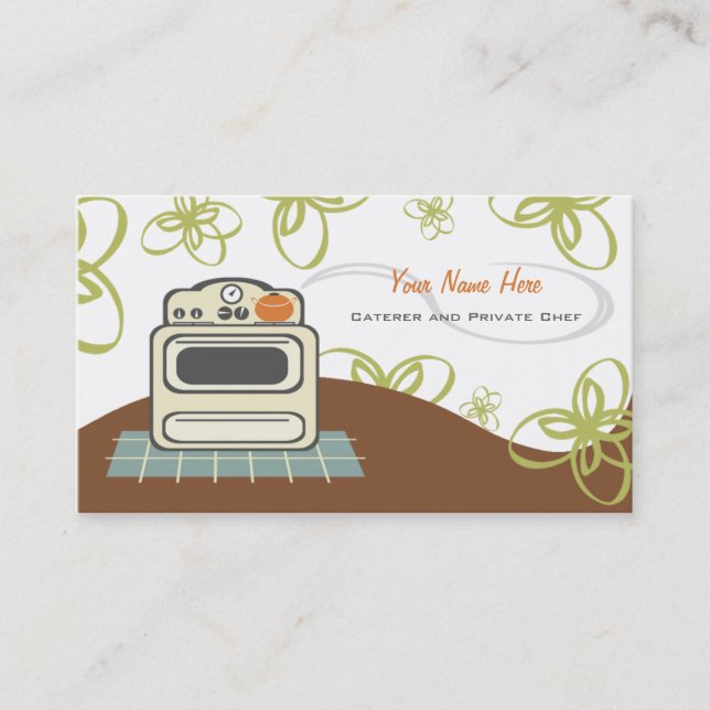 Retro Stove Orange & Blue Kitchen Caterer / Chef Business Card (Front)