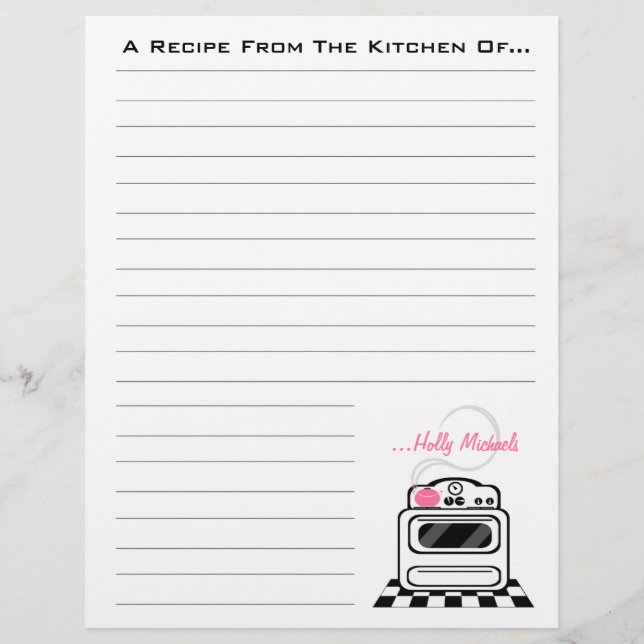 Retro Stove Pink Kitchen Recipe Paper (Front)