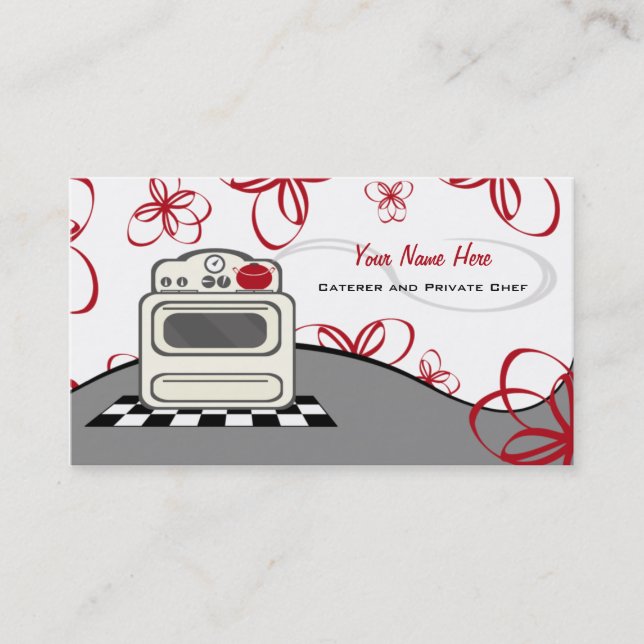 Retro Stove Red Kitchen Caterer / Chef Business Card (Front)
