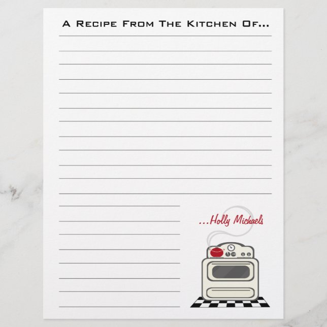 Retro Stove Red Kitchen Recipe Paper (Front)