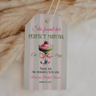 Retro Strawb Perfect Matcha Pink Bow Bridal Shower Gift Tags