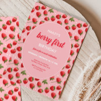 Retro Strawberry Berry First Birthday Invitation