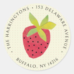 Retro Strawberry Cute Original Art Return Address Classic Round Sticker