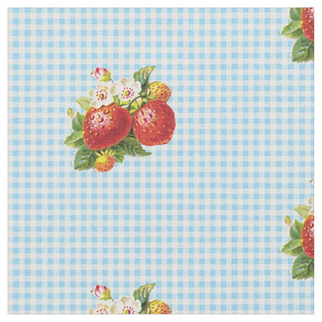 Retro Strawberry Gingham Pattern Fabric (Close Up)