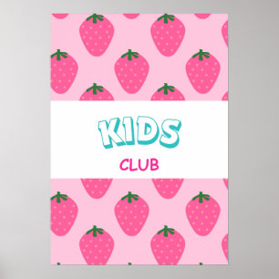 Retro Strawberry Kids Club Wall Art Nursery Decor