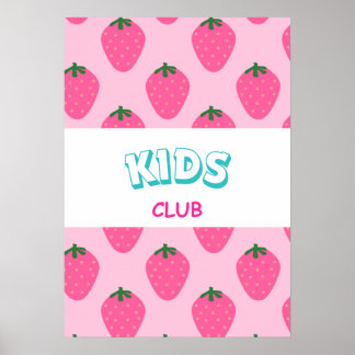 Retro Strawberry Kids Club Wall Art Nursery Decor