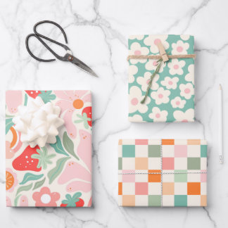 Retro strawberry wrapping paper sheet