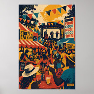 Retro Street Music Festival Scene Poster