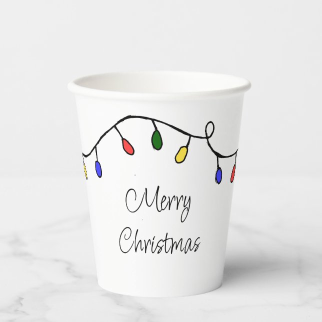 Retro String Lights Festive Christmas Party Paper Cups (Front)