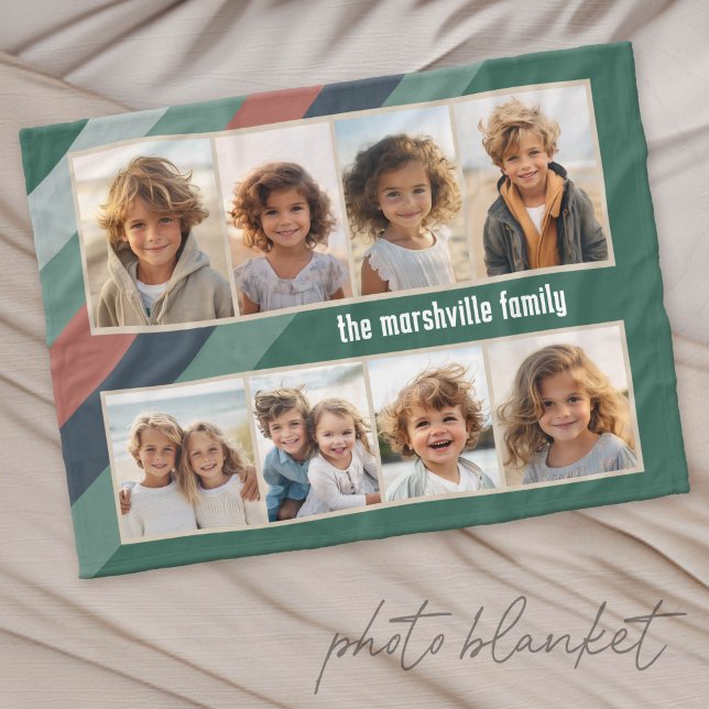 Retro Stripe - 8 Photo Collage Fleece Blanket (Custom Photo Blanket with Lots of Photos)