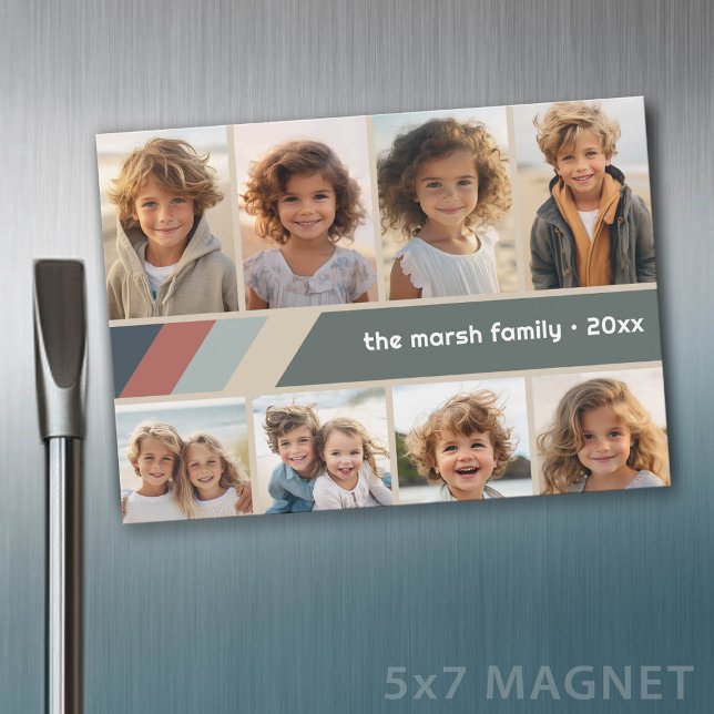 Retro Stripe - 8 Photo Collage Refrigerator Magnet (Photo Magnet - 5x7)