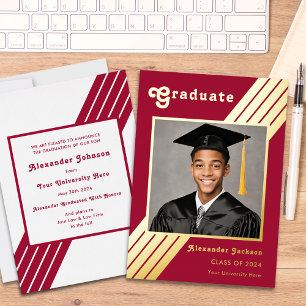 Retro Stripe Grad Photo Burgundy and Gold