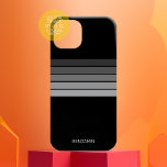 Retro Stripe Pattern Black Grey vintage vibe iPhone 15 Case<br><div class="desc">Add your name to this masculine design with bold stripes. A retro design with 70s inspired font and a minimal pattern. All colors can be changed. Create your own and change the colors to your favorite combination.</div>