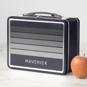 Retro Stripe Pattern Black Grey vintage vibe Metal Lunch Box