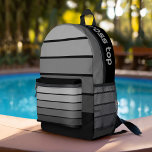 Retro Stripe Pattern Black Grey vintage vibe Printed Backpack<br><div class="desc">Add your name to this masculine design with bold stripes. A retro design with 70s inspired font and a minimal pattern. All colours can be changed. Create your own and change the colours to your favourite combination.</div>