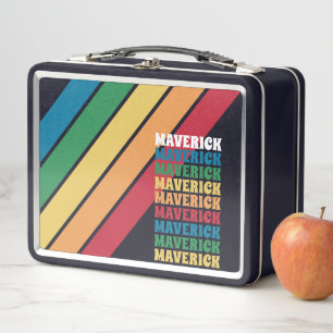 Retro Stripe Pattern - Rainbow Colors Stacked Name Metal Lunch Box