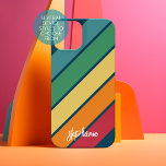 Retro stripe pattern rainbow - Script Name<br><div class="desc">A colourful, retro stripe design with a dark blue background. The stripes are red, orange, yellow, green and a light blue. Add your name or monogram to make this a personal case that will stand out amongst your friends. The name is a trendy script in a large white size. ----...</div>