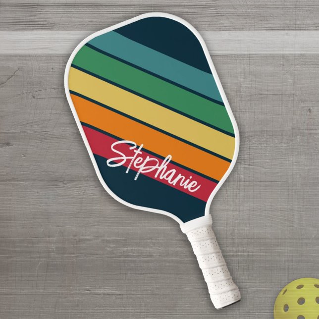 Retro stripe pattern rainbow - Script Name Pickleball Paddle (Creator Uploaded)
