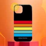 Retro Stripe Pattern Rainbow vintage vibe Case-Mate iPhone 14 Case<br><div class="desc">Add your name to this masculine design with bold stripes. A retro design with 70s inspired font and a minimal pattern. All colours can be changed. Create your own and change the colours to your favourite combination.</div>