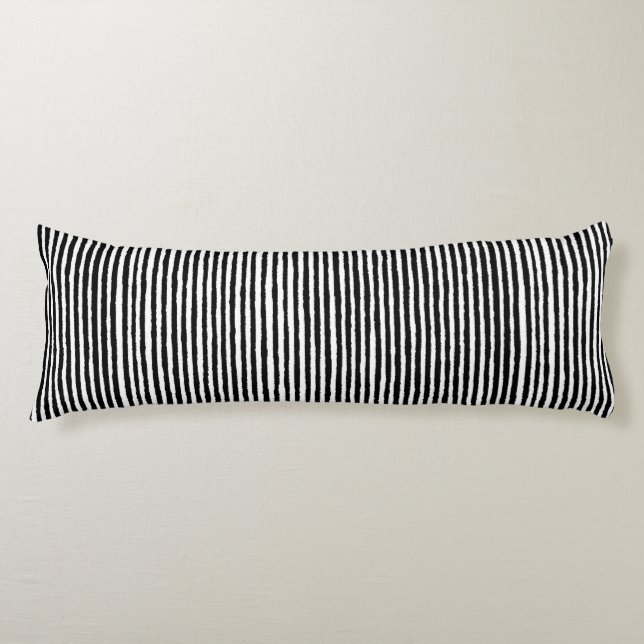 Retro Stripe Pattern Vertical Black and White BW Body Cushion (Front)