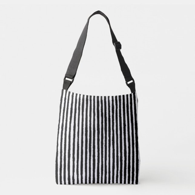 Retro Stripe Pattern Vertical Black and White BW Crossbody Bag (Front)