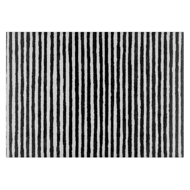 Retro Stripe Pattern Vertical Black and White BW Cutting Board (Front)