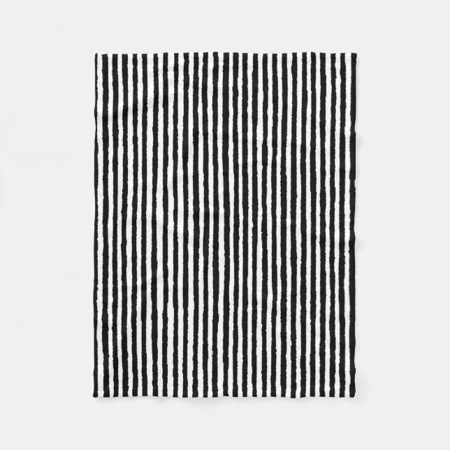 Retro Stripe Pattern Vertical Black and White BW Fleece Blanket (Front)