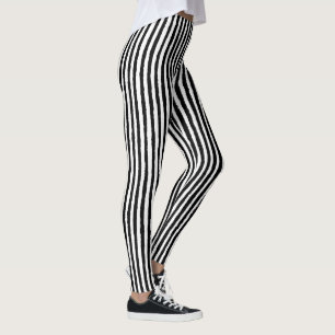 Retro Stripe Pattern Vertical Black and White BW Leggings