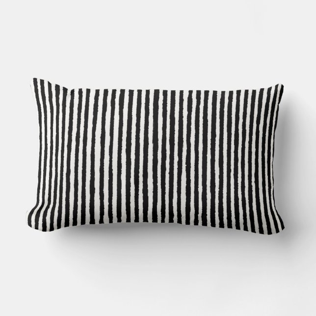 Retro Stripe Pattern Vertical Black and White BW Lumbar Cushion (Front)
