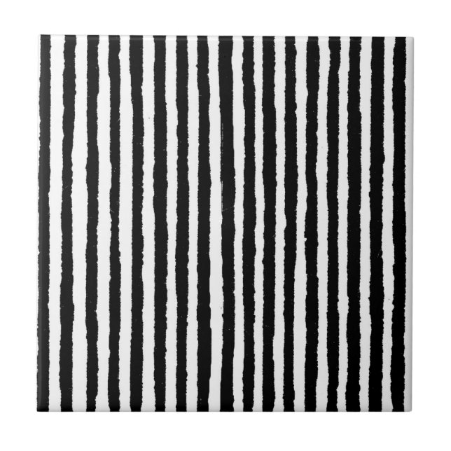 Retro Stripe Pattern Vertical Black and White BW Tile (Front)