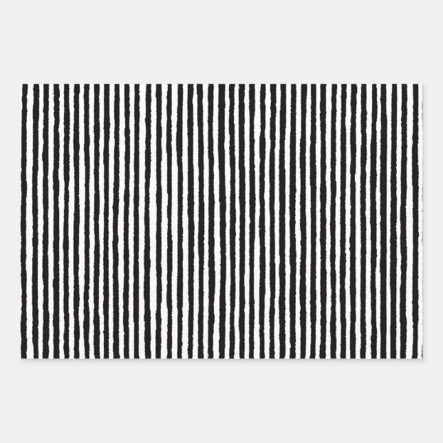 Retro Stripe Pattern Vertical Black and White BW Wrapping Paper Sheet (Front)