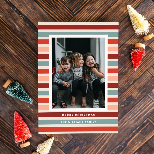 Retro Stripe Photo Christmas  Holiday Card (Creator Uploaded)